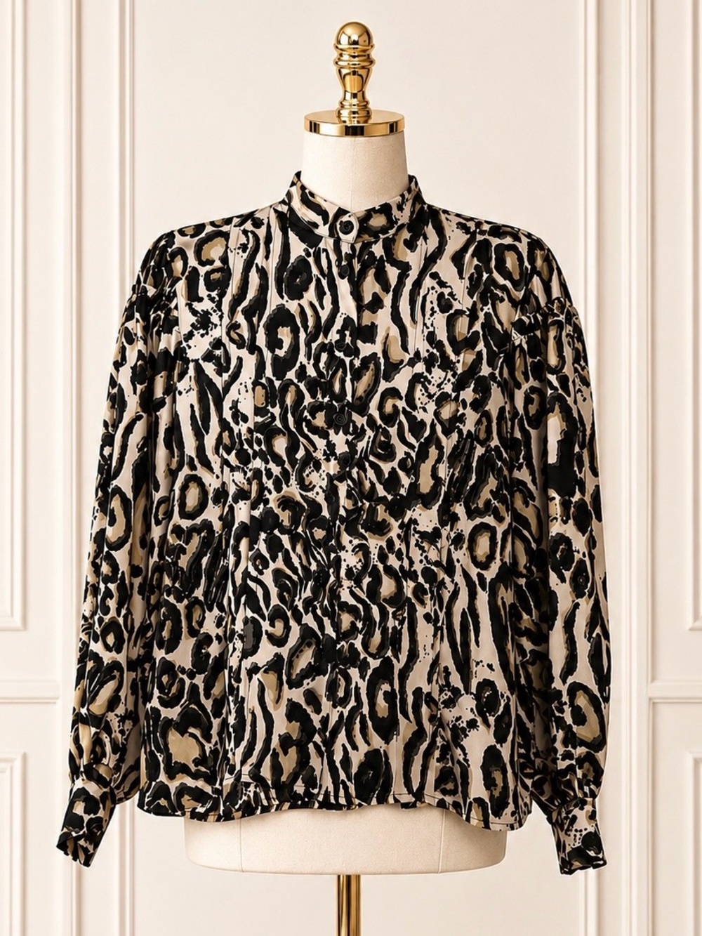 TOPSHOP Animal Print High Neck Blouse Size 2